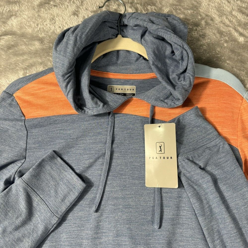 PGA TOUR Mens Hoodie Small‎ Blue Striped  Performance Golf Shirt